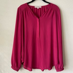 LOFT Pink Long Sleeve Blouse, Size S